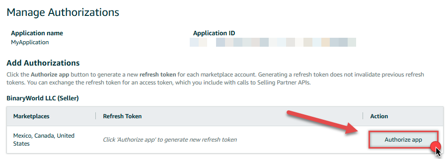 Authorize Private app in Amazon developer area