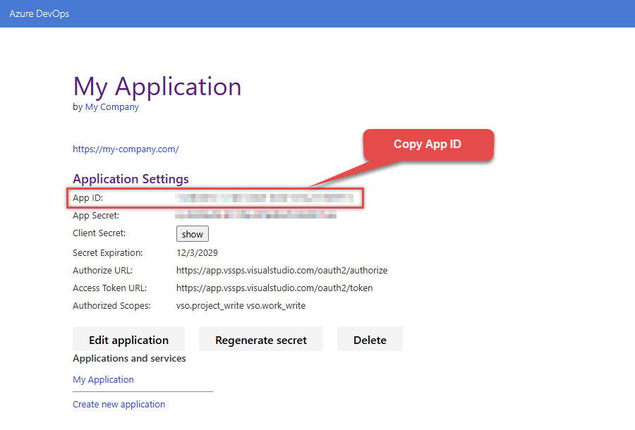 Copy App ID in Azure DevOps