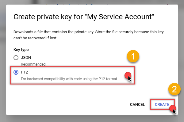 Create P12 key for service account in Google Cloud