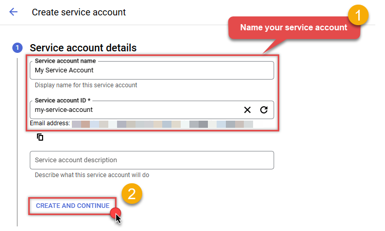 Create service account in Google Cloud