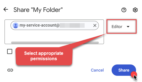 Grant service account Google Drive file permissions