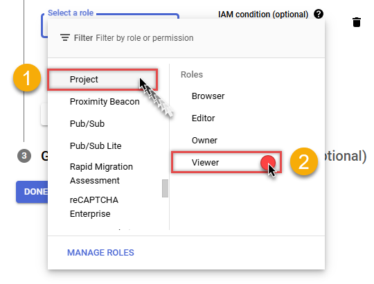 Grant service account project viewer role