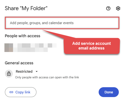 Share Google Drive folder with service account