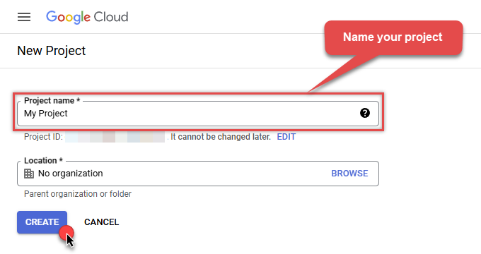 Create a new project in Google Cloud