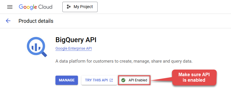 Enable Google BigQuery API