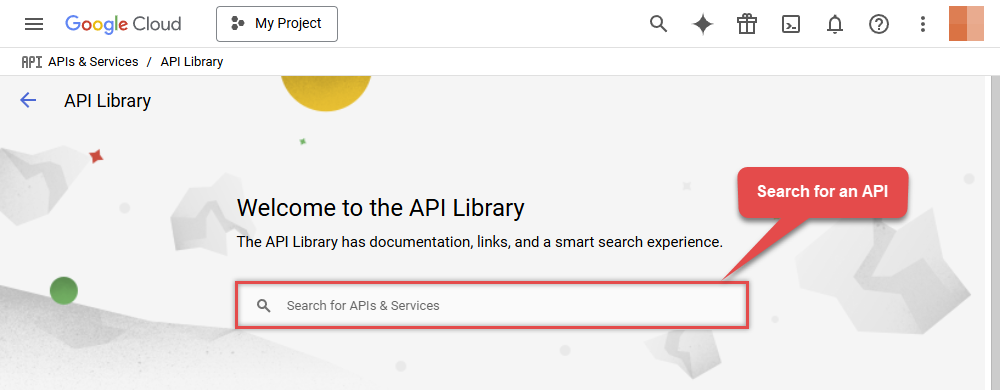 Search for API in Google Cloud