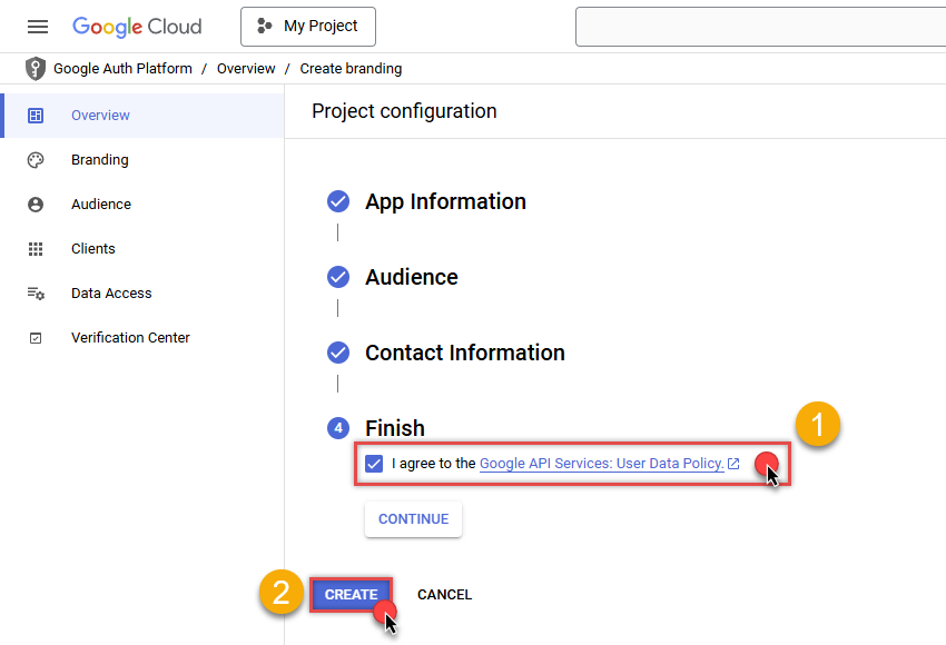 Create app in Google Cloud