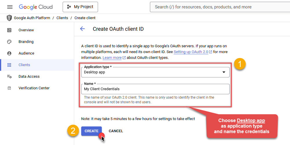 Create OAuth app client in Google Cloud