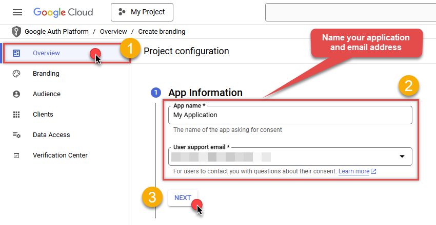 Fill app info in Google Cloud