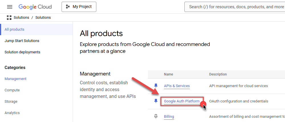 Open Google Auth Platform in Google Cloud