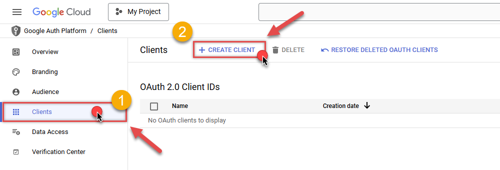 Start creating app client in Google Cloud