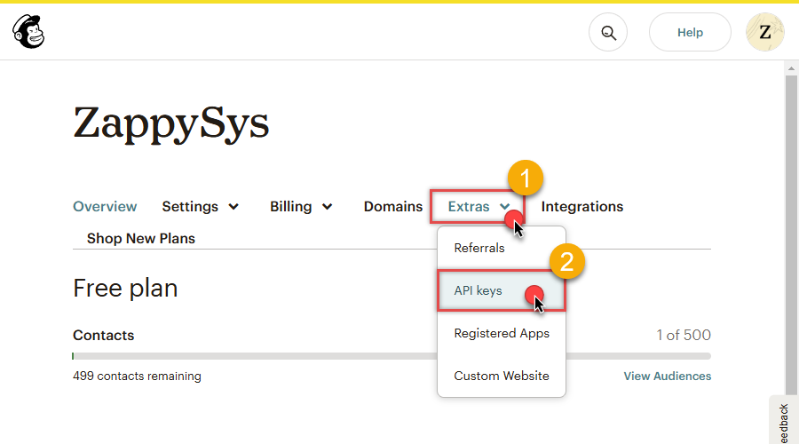 Go to API Keys in Mailchimp