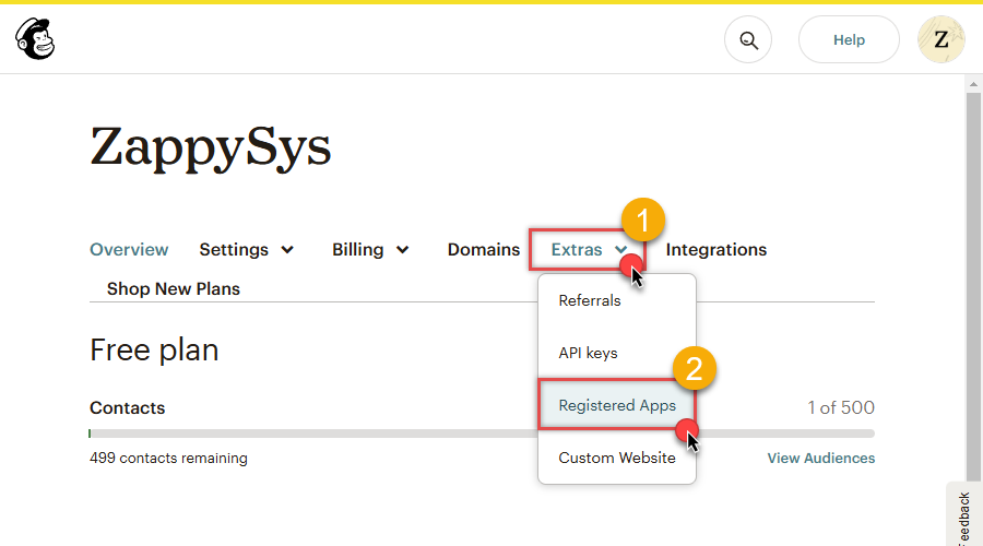 Go to registered OAuth apps in Mailchimp