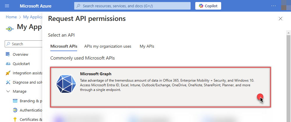 Select Graph API permissions for Microsoft Entra ID app