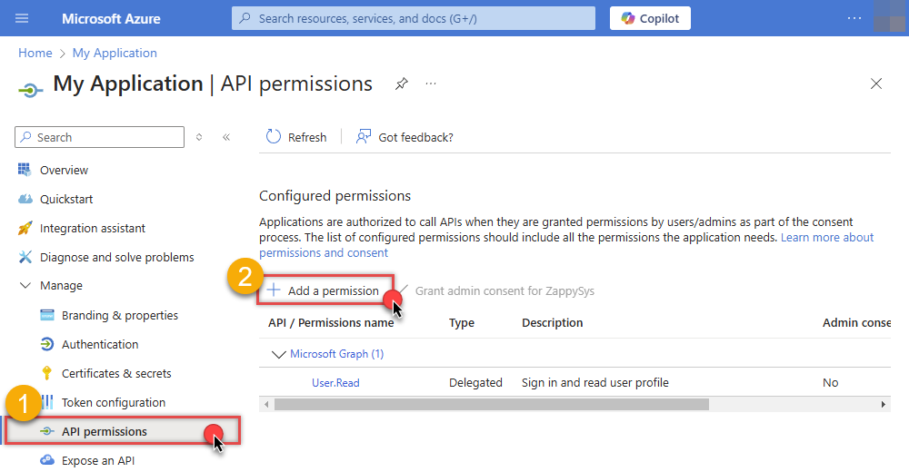 Start adding permissions to Microsoft Entra ID app