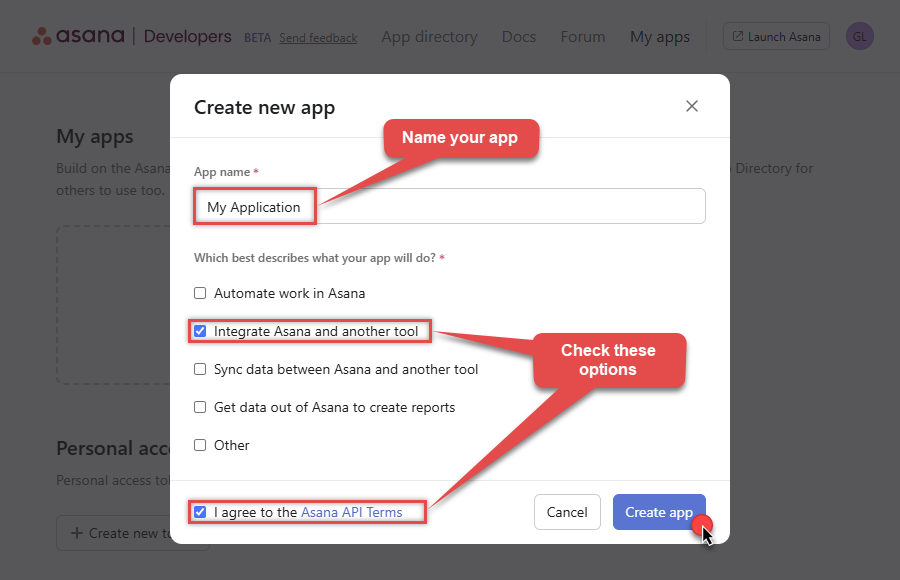 Name OAuth app in Asana