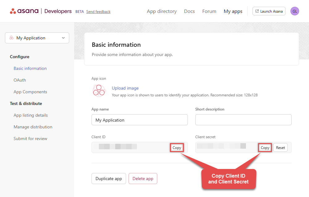 Use OAuth app to get Asana data via REST API