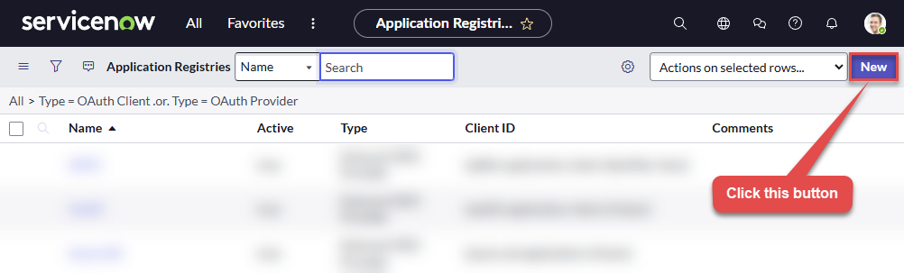 Create new OAuth application in ServiceNow