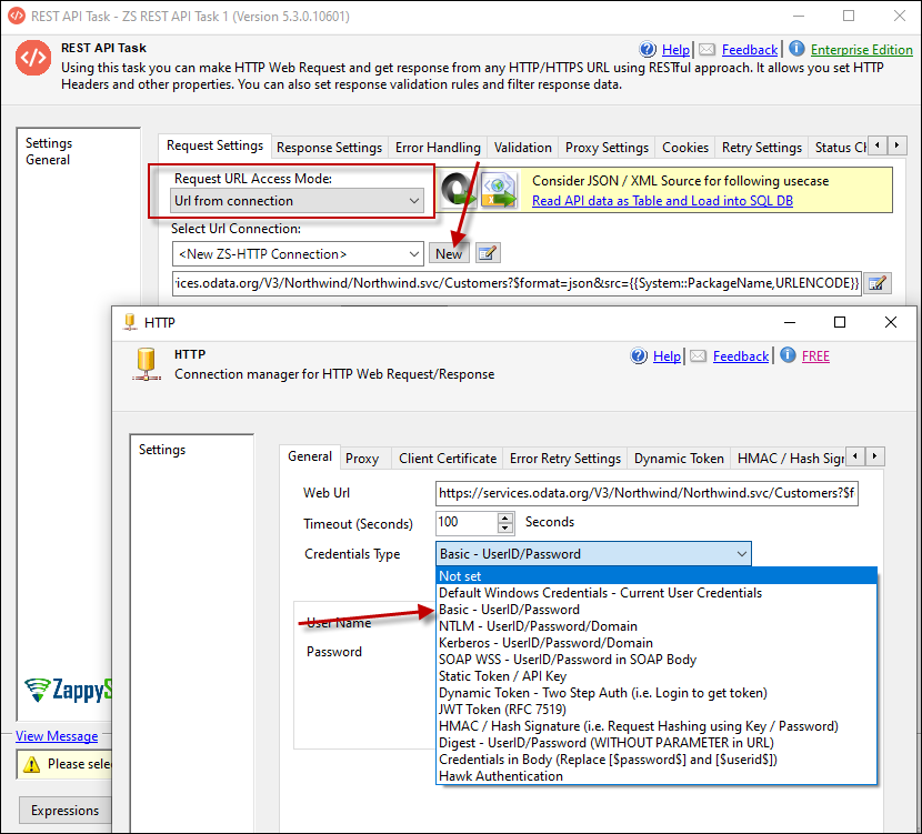 SSIS REST API Task - Pass Base64 Encoded HTTP Authorization Header