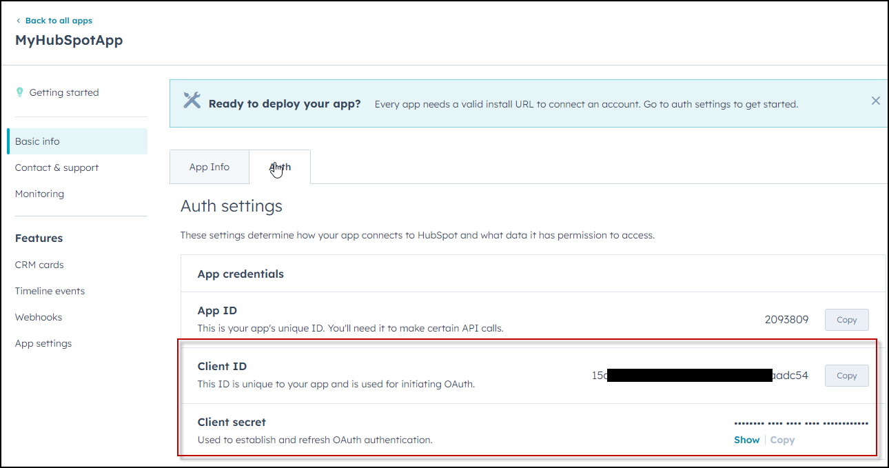 Write down Client Id and Client Secret for the next step in OAuth authentication process