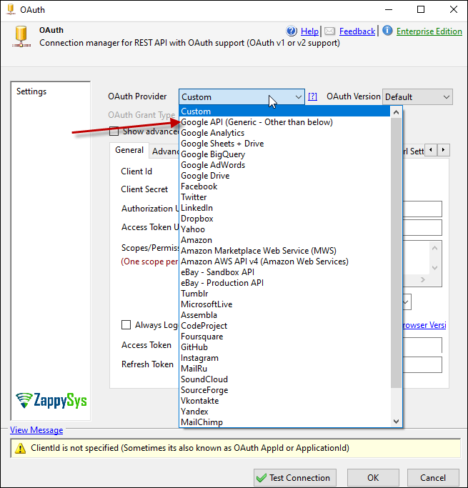 Select predefined OAuth Provider