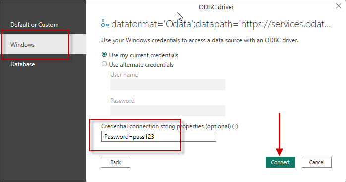 Import Data from ODBC Driver - using Connection String - With Password Attribute