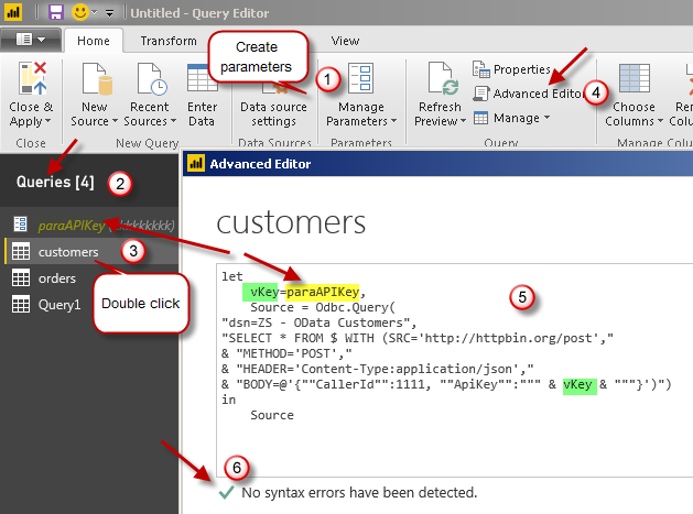 Import Amazon MWS in Power BI - Using parameters in SQL Query (Edit code - Advanced Mode)