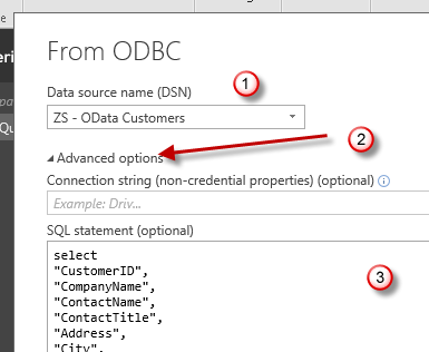 Import DropBox data into Power BI using SQL Query (ODBC Data source)