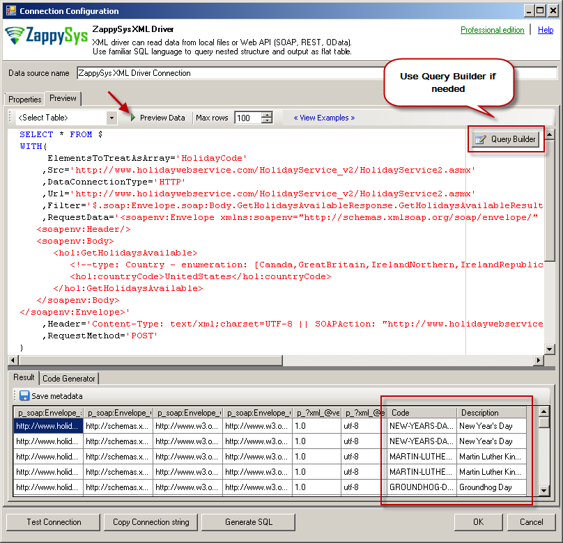 Preview SOAP API Response in ZappySys XML Driver