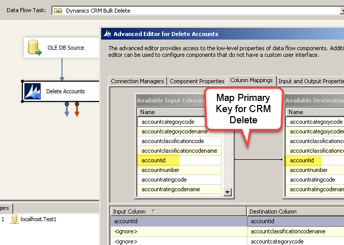 Delete records from Dynamics CRM Online using SSIS (Primary Key mapping for CRM Bulk Delete)