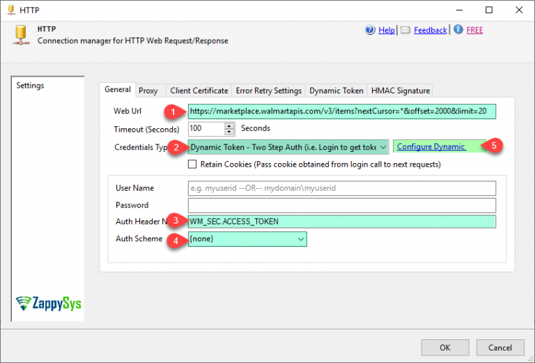 ZS HTTP Connection - Configure General Tab