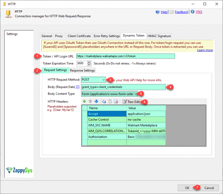 ZS HTTP Connection - Dynamic Token Tab