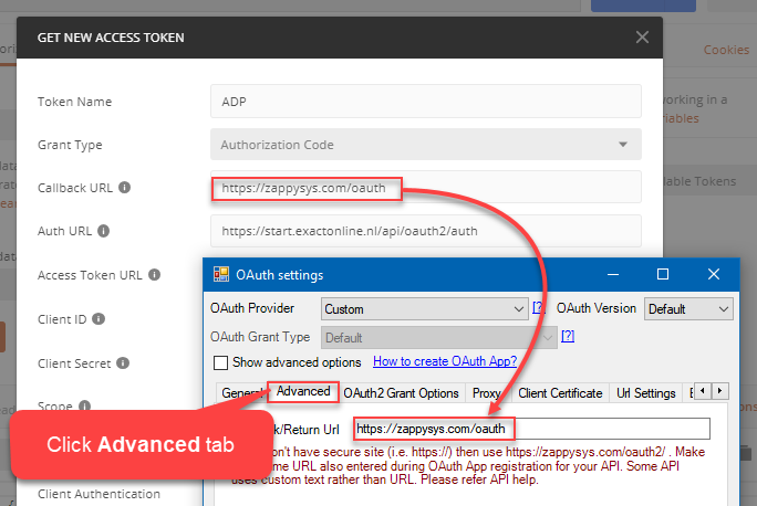 Authentication - Migrate Postman OAuth setting to SSIS / ODBC Drivers ( Callback / Redirect URL )