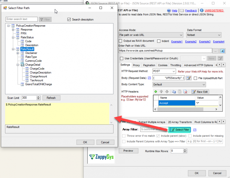 JSON Source Select Filter