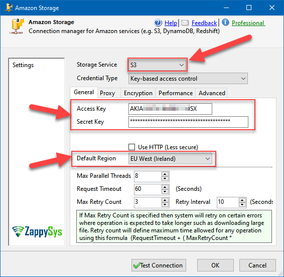 Configuring Amazon Connection Manager to store staging data in S3