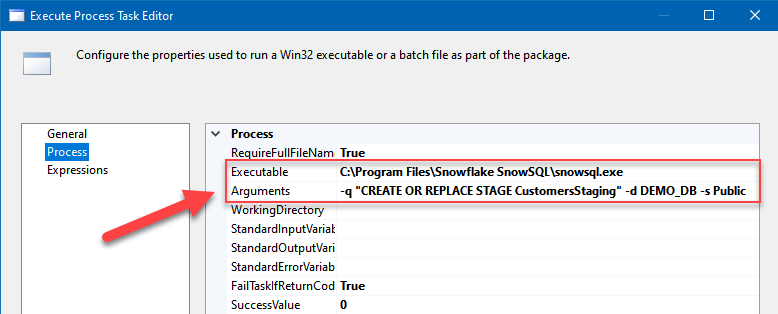 Creating a local stage in Snowflake using SnowSQL command-line tool and SSIS