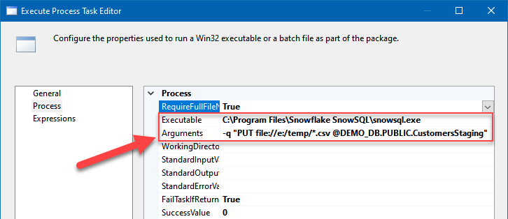 Uploading local CSV files to Snowflake stage using SnowSQL command-line tool and SSIS