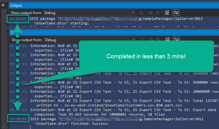 Loading 10 million rows from SQL Server to Snowflake using SSIS and ZappySys SSIS PowerPack just in 3 minutes