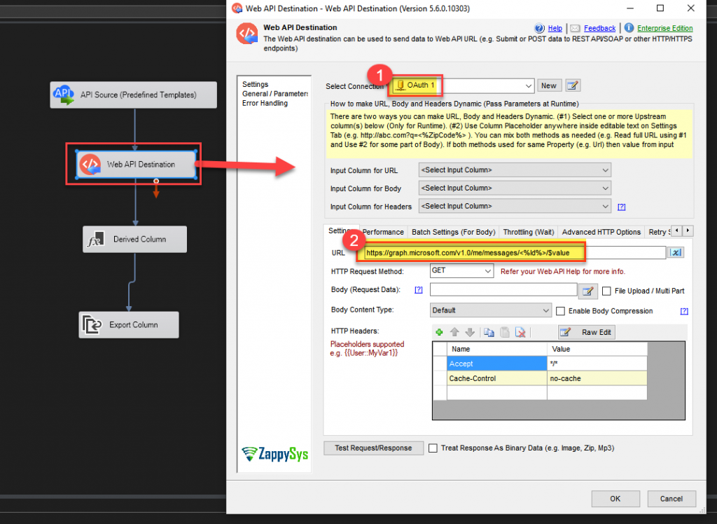 Get MIME content’ API call using the Web API Destination
