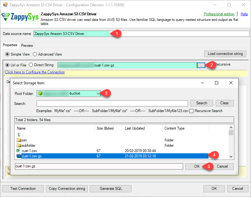 ODBC Amazon S3 Driver - Select File