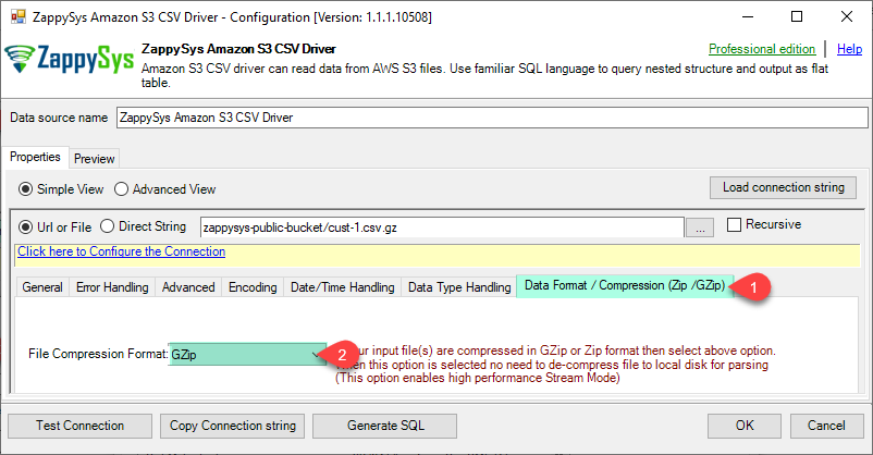 ZappySys ODBC Driver - Configure Amazon CSV Driver