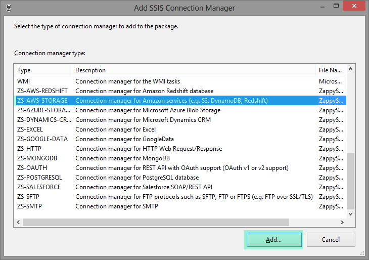 Select ZS-AWS-Storage Connection Manager