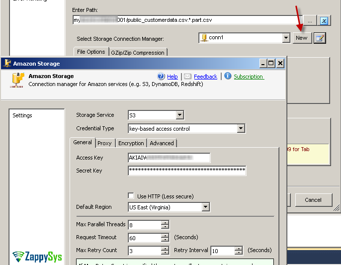 SSIS Amazon S3 CSV File Source - Create Azure Storage Connection