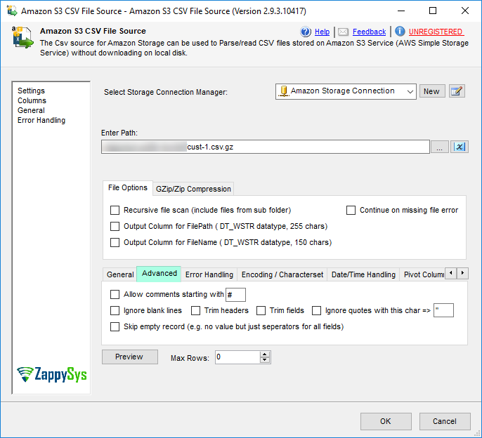 SSIS Amazon S3 CSV File Source - Advanced CSV Parsing Options