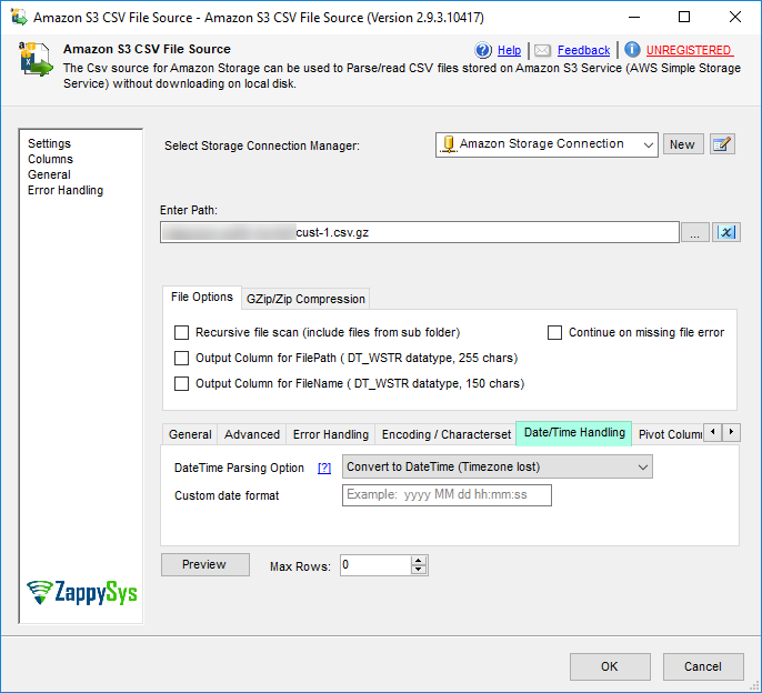 SSIS Amazon S3 CSV File Source - DateTime Parsing Options