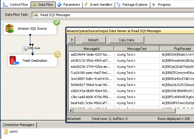 SSIS Amazon SQS - read SQS messages data using SSIS