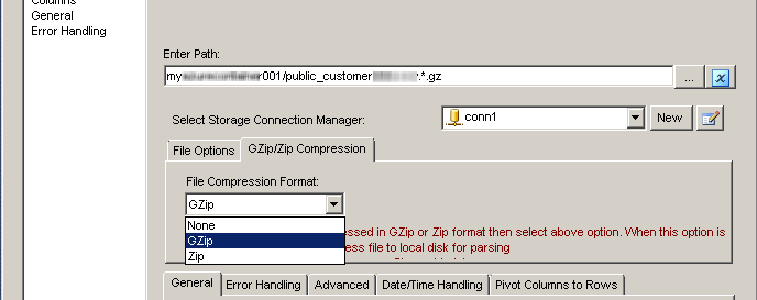 SSIS Azure Blob CSV File Source - Read Compressed CSV File (GZip or Zip)