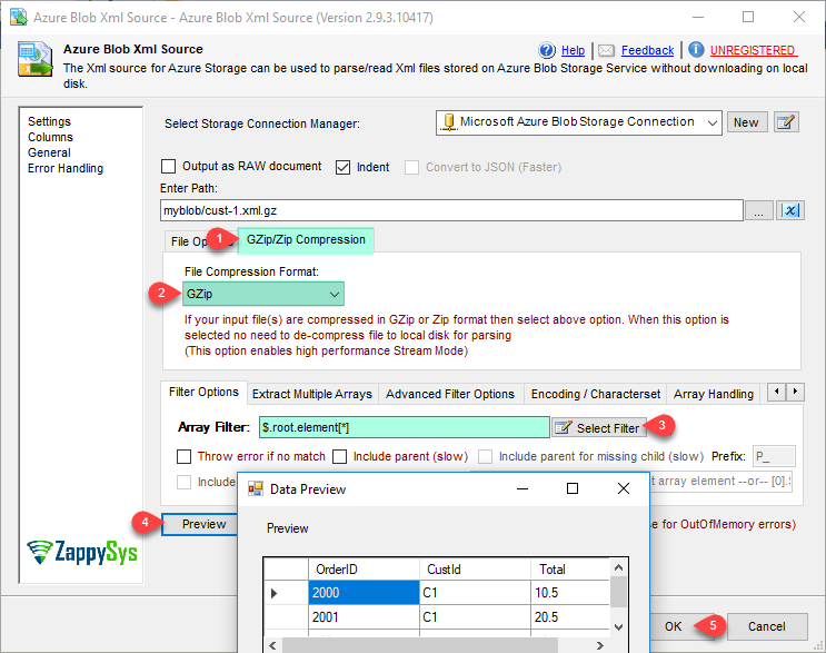 SSIS Azure Blob XML File Source - Read from XML File Options