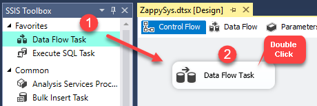 Drag SSIS Data Flow Task from Toolbox