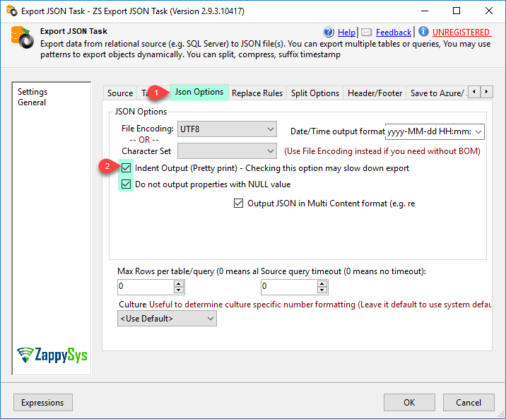 SSIS Export JSON File Task - JSON Date Formatting, Encoding Options